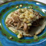 Pulled Pork Street Tacos with Smoked Corn Salsa prepared by Chef Philip Feder in his Street Tacos and Salsas Class. Smoked corn has a very different flavor from roasted corn.